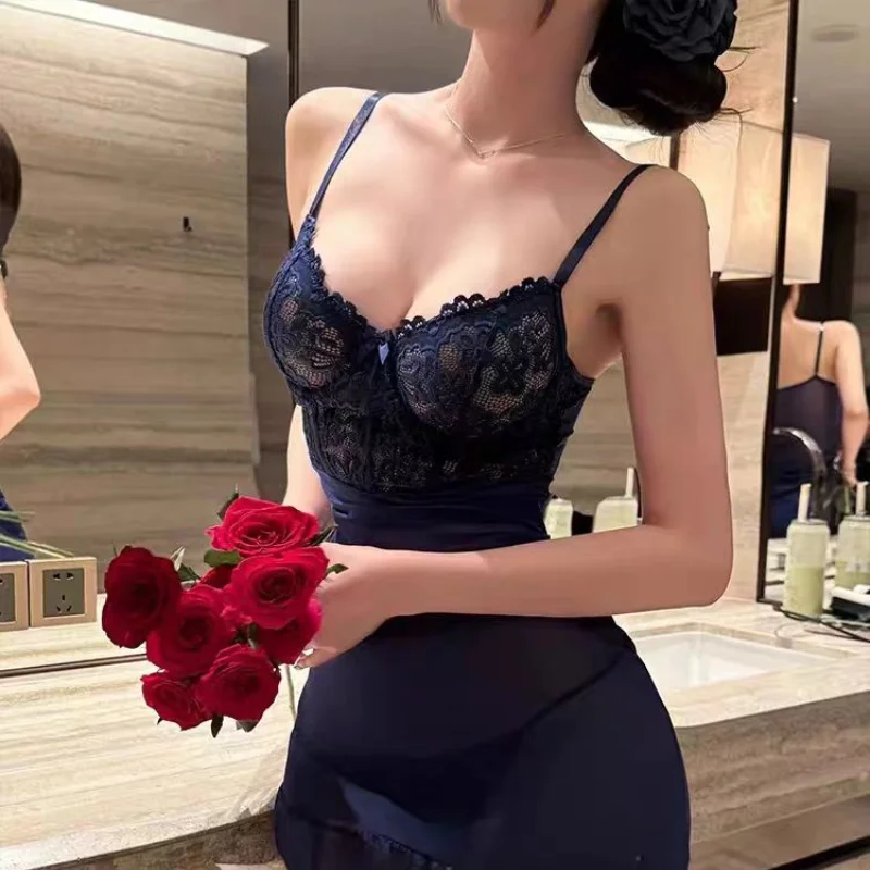 Průhledná podprsenka s kosticemi, erotická sada, sexy vílí spodní prádlo, dámské průsvitné krajkové noční košilky, pyžama, sady, jemné sexy noční košilky - náhled 2