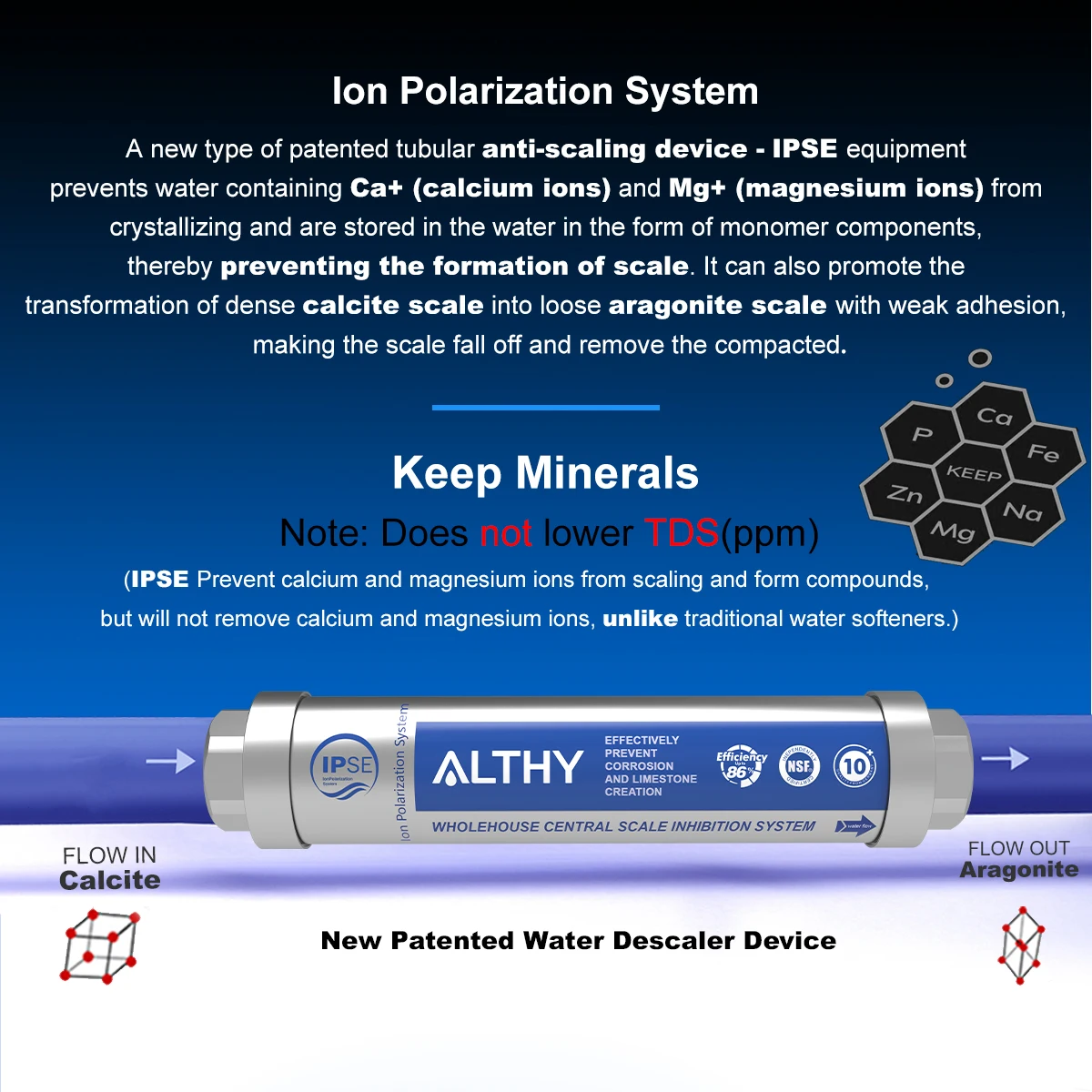 ALTHY AL-WS100  Whole House Water Descaler Scale Inhibition Softener System Machine Anti Limescale Corrosion & Hard water