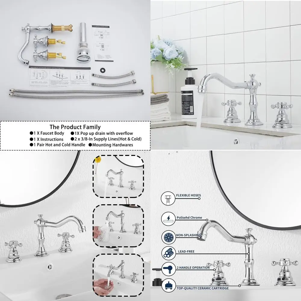 

Chrome 3-Hole 8-16 Widespread Basin Mixer Tap for Bathroom Sinks