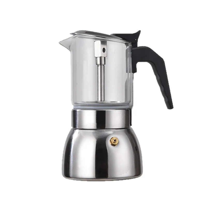 

New 430 Stainless Steel Pressurized Double-valve Mocha Pot Household High-temperature Glass Coffee Pot