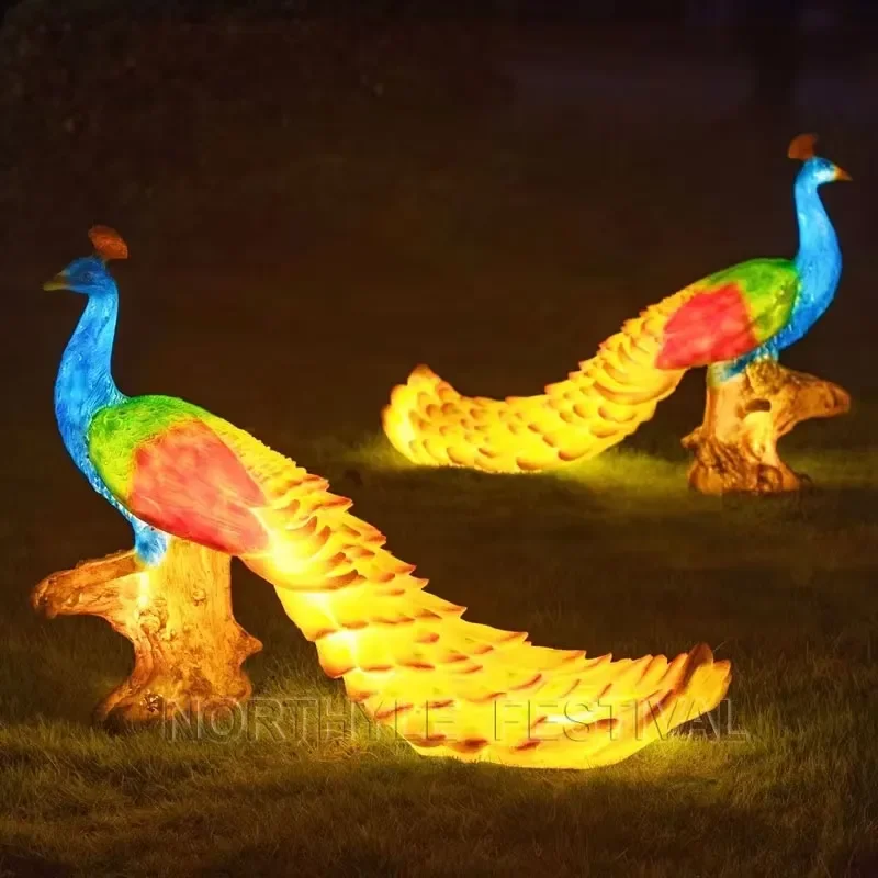 3D Peacock Solar Garden Light Outdoor Warm White LED Swan Lamp IP44 Waterproof Yard Decoration for Ramadan Festival Long