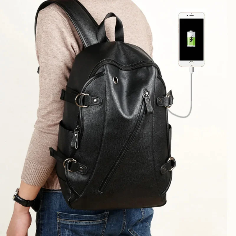 Large Capacity Leather Men's Backpack Korean Style School Bag For Boys Waterproof Male Laptop Man Travel