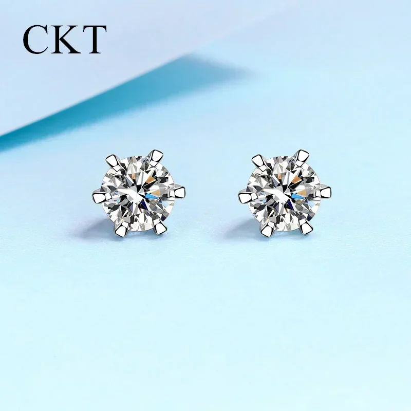 

18K White Gold Platinum Six Claw Stud Earrings for Women 0.6-4ct Moissanite Diamond Earrings Pt950 White Gold Wedding Jewelry
