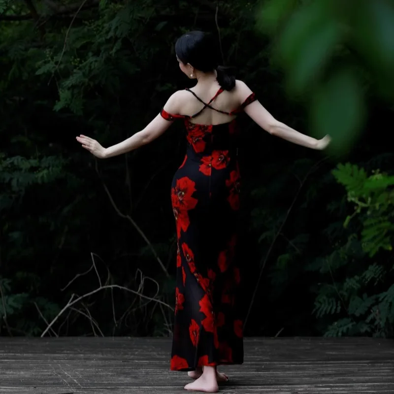 Spersonalizowane stroje do tańca brzucha, sukienka z siateczki z nadrukiem, z rybim ogonem, zakrywająca pośladki, z wbudowaną poduszką na biust, na wieczorne wyjście.