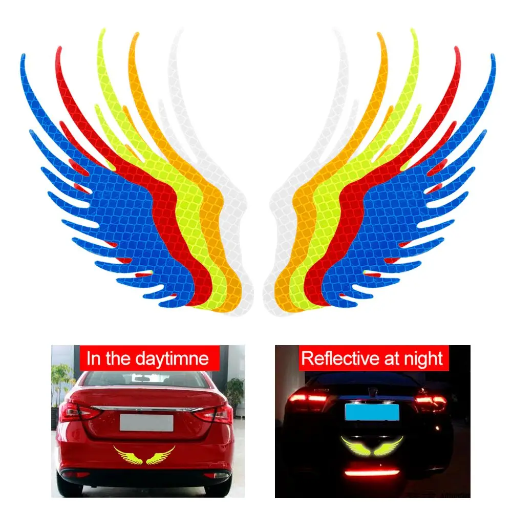 1 Pair Practical Auto Decal Safety  Bike Angel Wings  Reflective Car Sticker Warning Sign