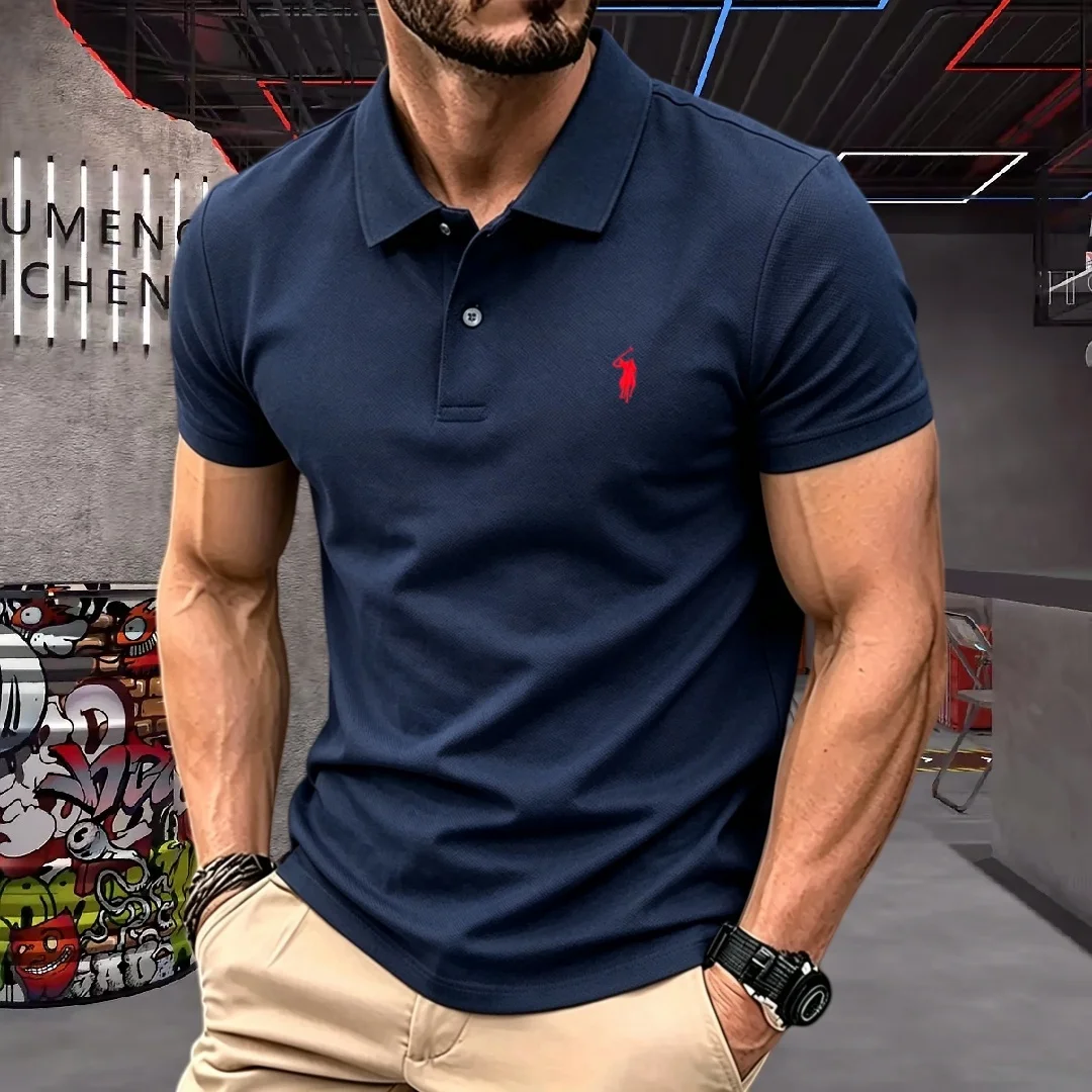 Polo de manga corta para hombre, 100% algodón puro, marca de alta gama, verano 2026, moda de lujo, con bordado de pony, camiseta casual de golf