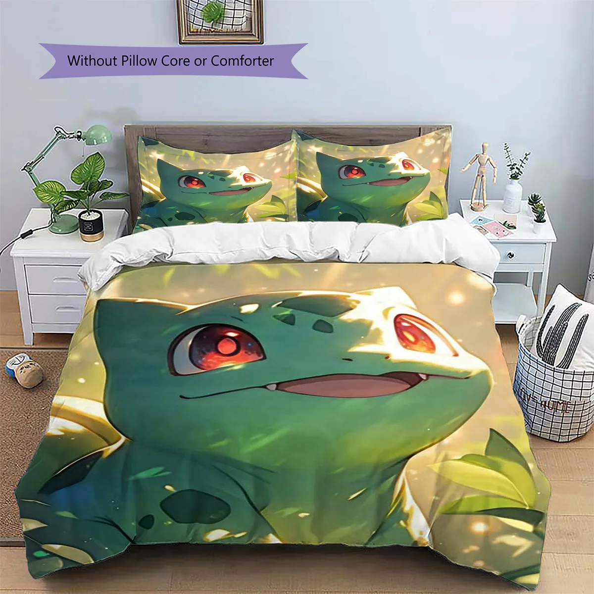 Bulbasaur Patterned Pillowcase & Duvet Cover Set Bedroom Decoration Bedding Special Present for Anime Lovers.-TING