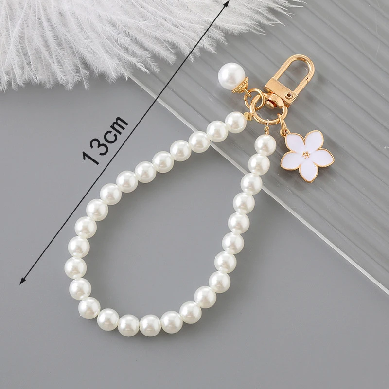 Pearl Bead Flower Bowknot Phone Chain Key Ring Keychain Bag Hanging Rope Pendant For Iphone Android Mobile Device Women Lady