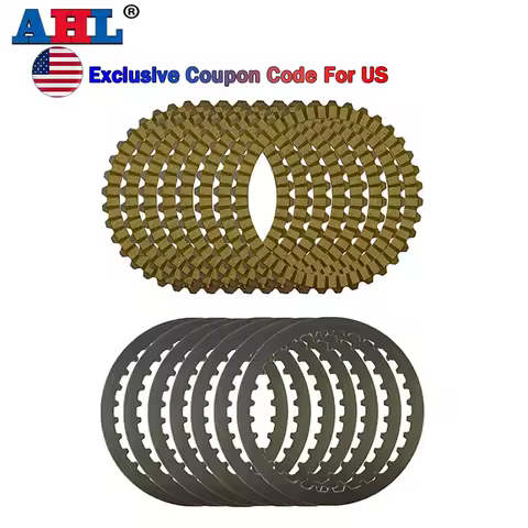 AHL Motorcycle Yellow Clutch Plates &amp; Steel Friction Plate For Harley XL883 2004-2008 XL1200 1200X48 SPORTSTER 1991-2011 XL 883