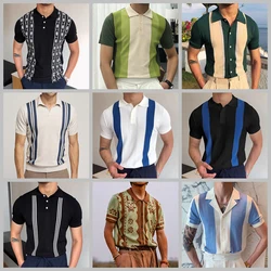 Summer 2024 Men's Luxury Clothing Knit Short Sleeve Polo Shirt Casual Streetwear Lapel Button Down Cardigan Breathable Tops