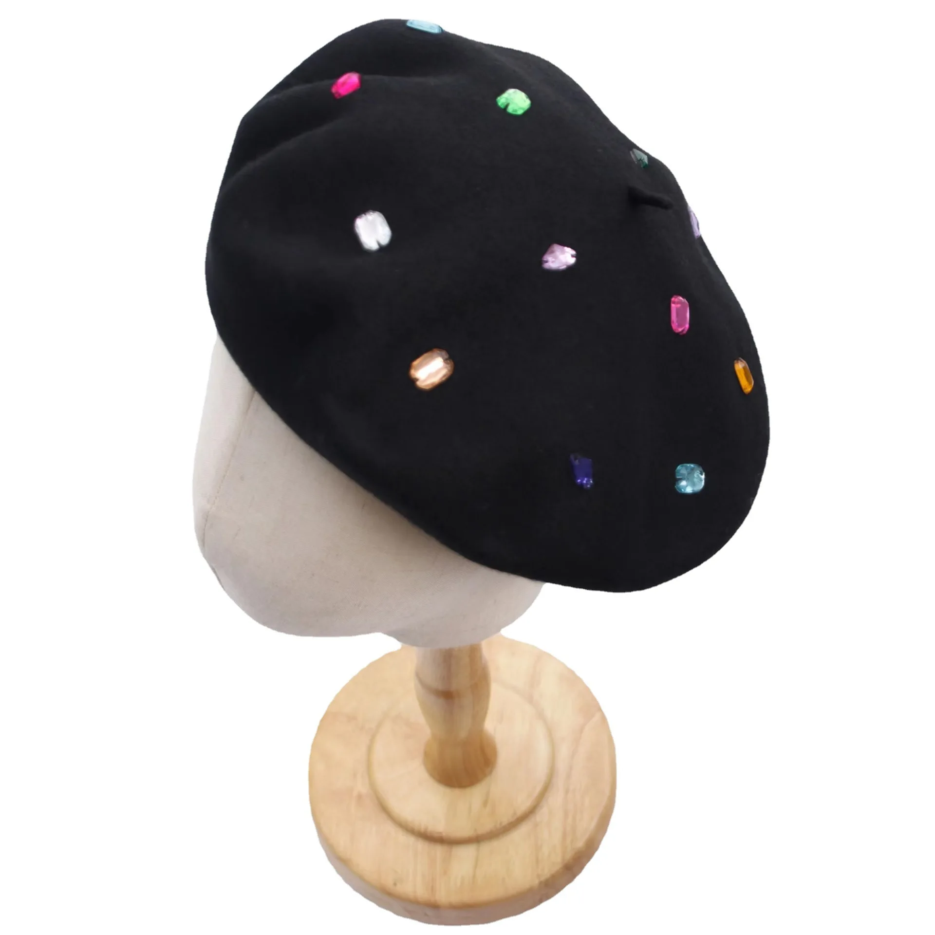 COKK Winter Hat Women Wool Beret Painter Cap Rhinestone Beads Beret Femme Boina Gorro Chapeau Femme Black White Wholesale New