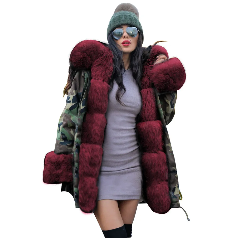 New Women Winter Thick Warm Hooded Parka Women's Military Parkas Coats Hooded Fur Collar Jacket Woman Faux Fur Velvet Jacket