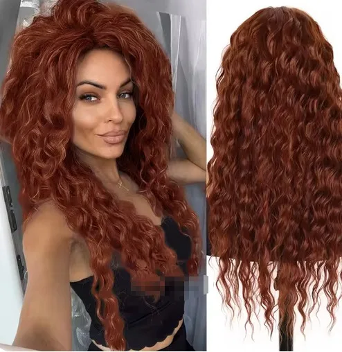 28 Inch Long Wavy Curly Synthetic Hair Dark Red Wig with Free Part Hairline Natural Halloween Costume for Women Cosplay Wigs