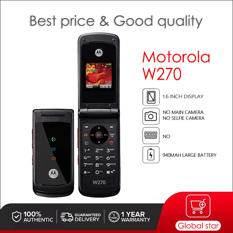 Original Motorola W270 Unlocked Refurbished Mobile Phone GSM 850 / 900 / 1800 / 1900 Good Quality With 1 Year Warranty
