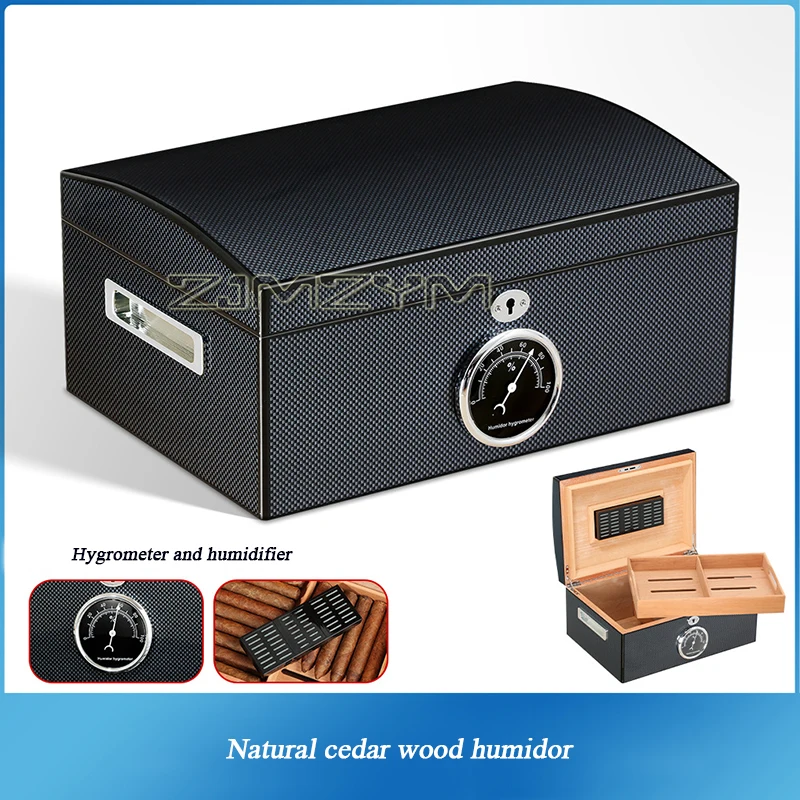 Double Layer Large Capacity Humidor Portable Natural Cedar Wood Compartmentalized Non-abrasive Humidifier Hygrometer Cigar Box