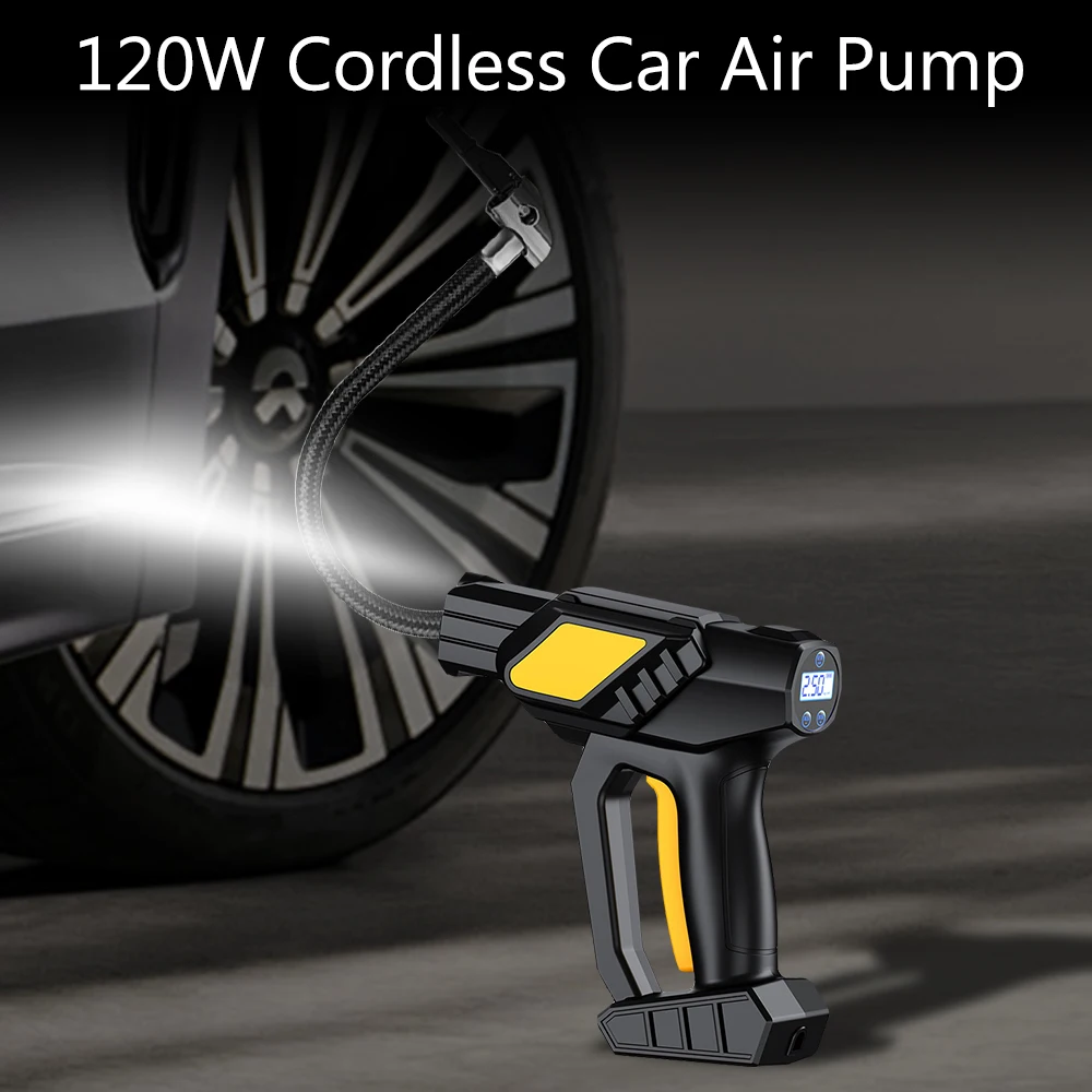 

120W Digital Tire Air Pump Tire Pressure Test With LED Flashlight Car Air Compressor Cordless Inflator