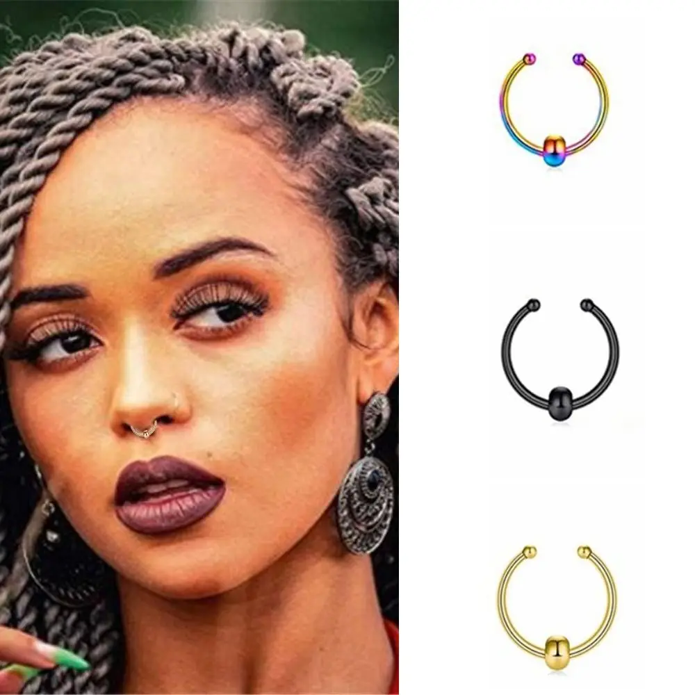 Punk Metal Fake Nose Septum Rings Non Piercing Geometric Multicolor Nose Rings Clip Party