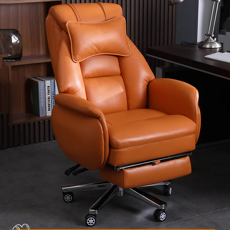 

Orange Executive Office Chair Leather Italian Rolling Massage Office Chair Luxury High Back Cadeira Para Escritorio Furniture