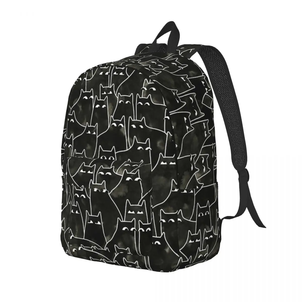 Suspicious Cats for Teens Student School Bookbag Funny Black Cat Pattern Animal Canvas Daypack Middle High College Outdoor