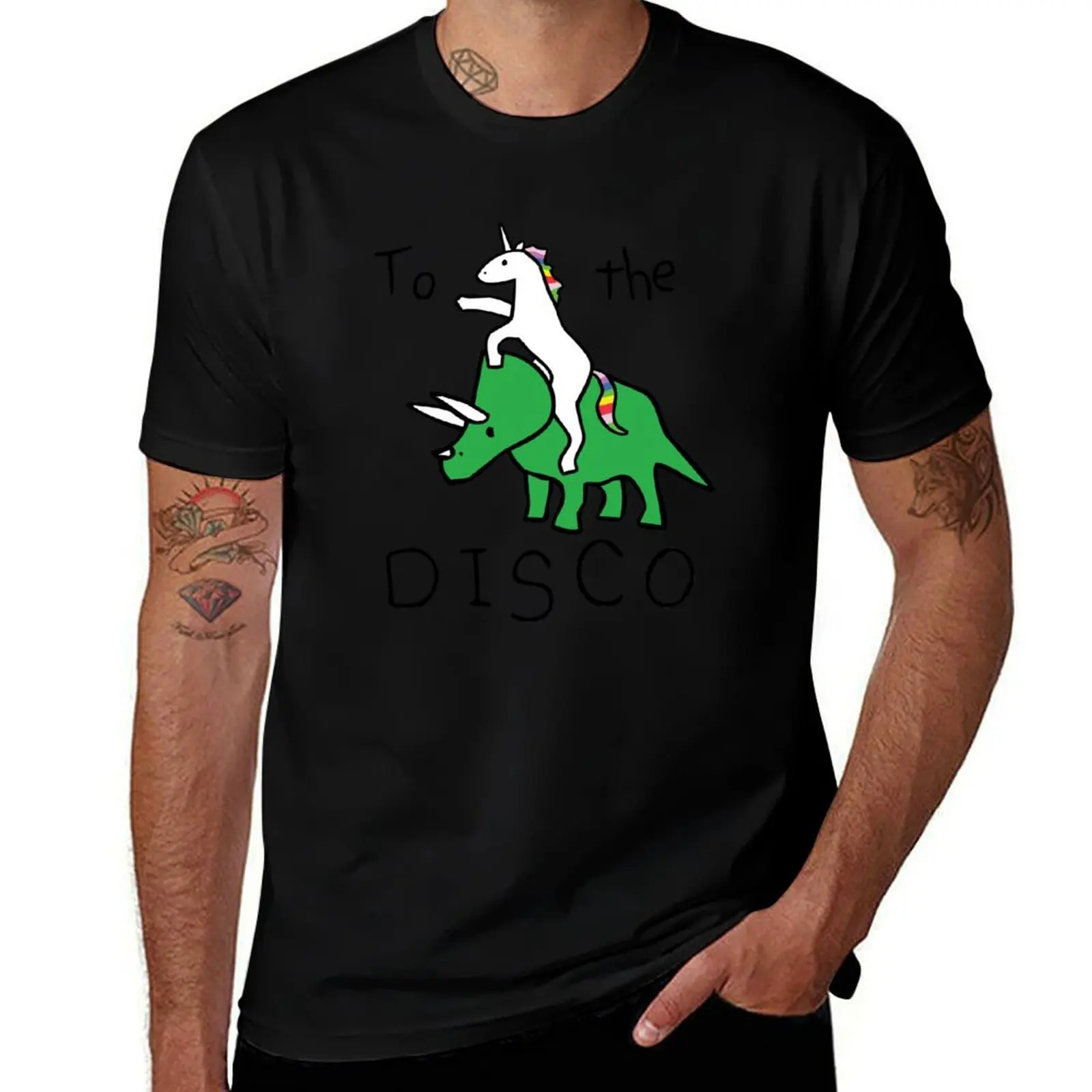 

To The Disco (Unicorn Riding Triceratops) T-Shirt aesthetic clothes tees cotton graphic tees men clothing