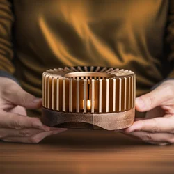 New Heat-Resisting Teapot Warmer Solid Wood Aluminum Warm Tea Stove Coffee Heater Candle Holder Round Base Teaware Accessories