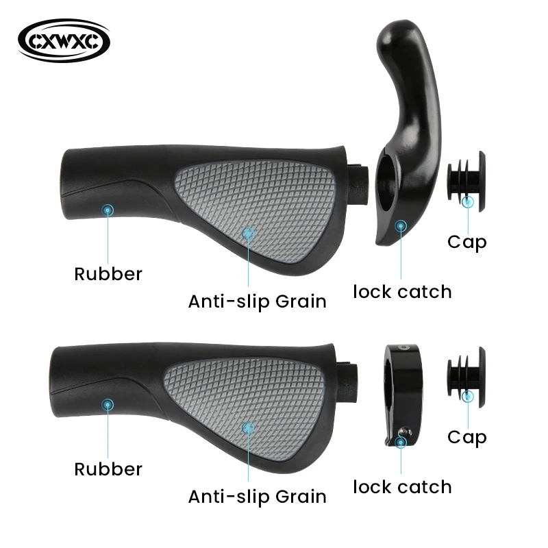 CXWXC Ergonomics Bicycle Grips Soft Rubber Mountain Bike Grips Shockproof Anti-Slip Metal Cover Lockable for 22.2mm Handlebar