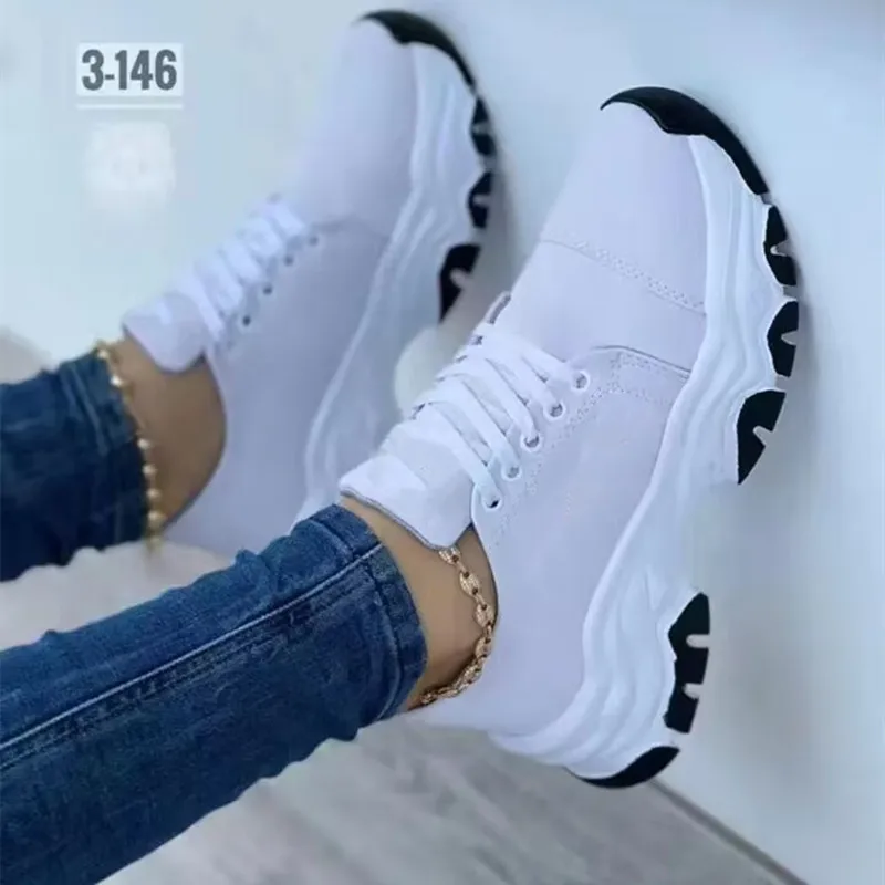 New Women Sneakers Fashion Platform Lace Up Casual Sports Shoes Comfortable Running Ladies Vulcanized Shoes Female Footwear