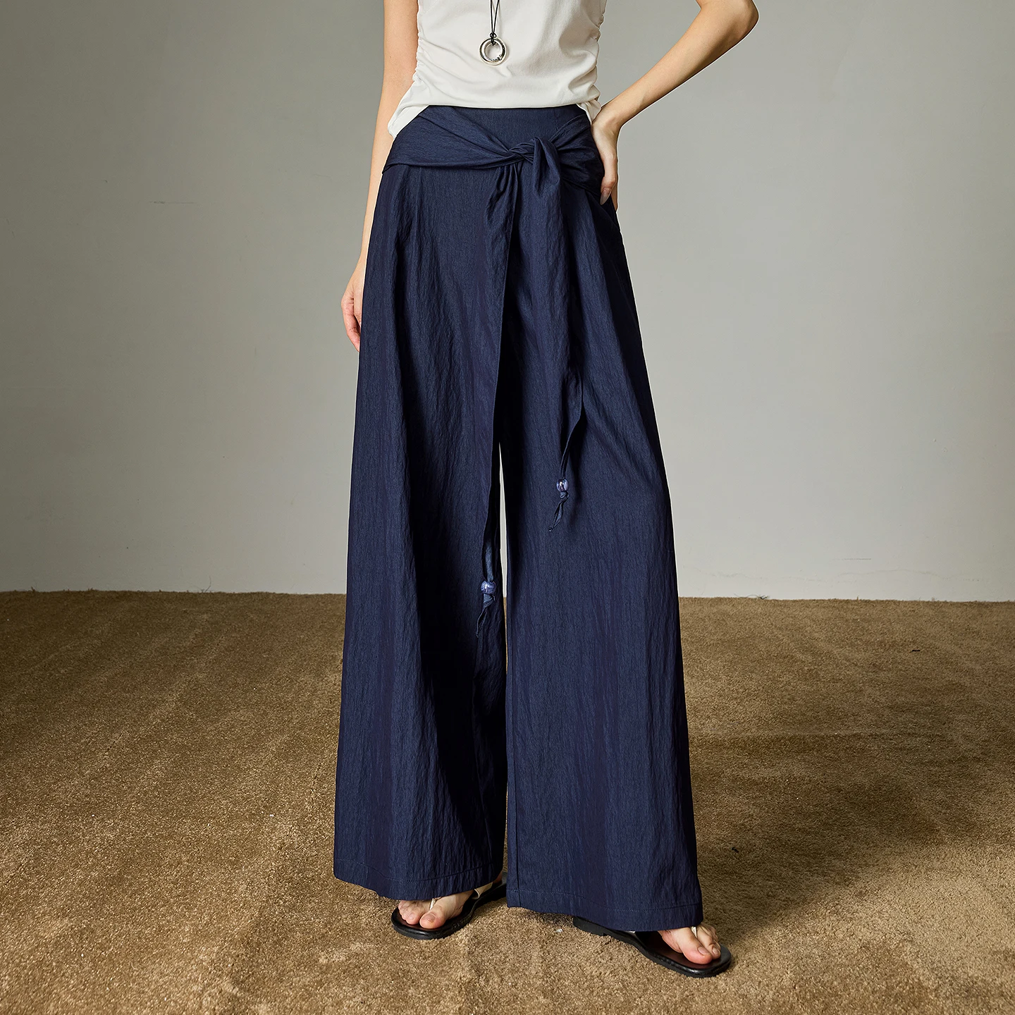 TOYOUTH Women Bohemian Wide-Leg Pants 2026 Spring New Crisscross Tie Design Relaxed-Fit Casual Trousers