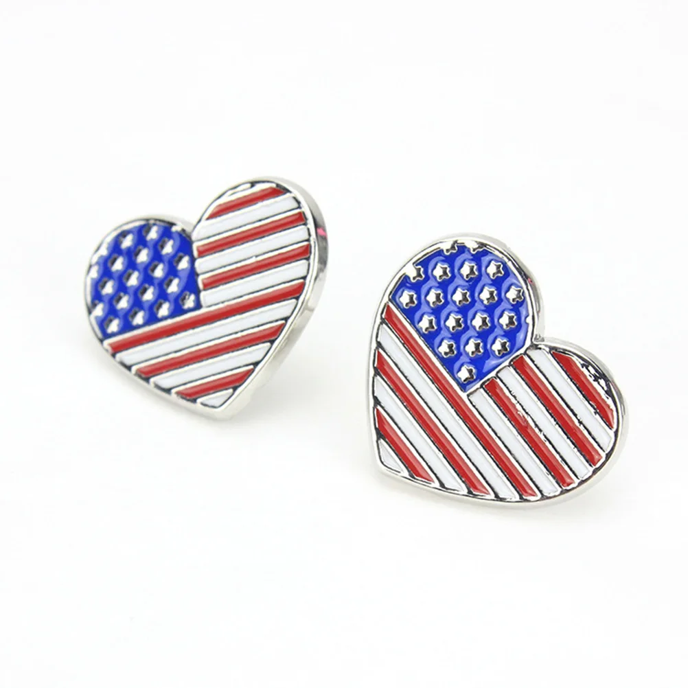 

6pcs American Flag Heart Shaped Lapel Pins Metal Zinc Alloy Brooch Badges Costume Accessories Festival Party Gift United States