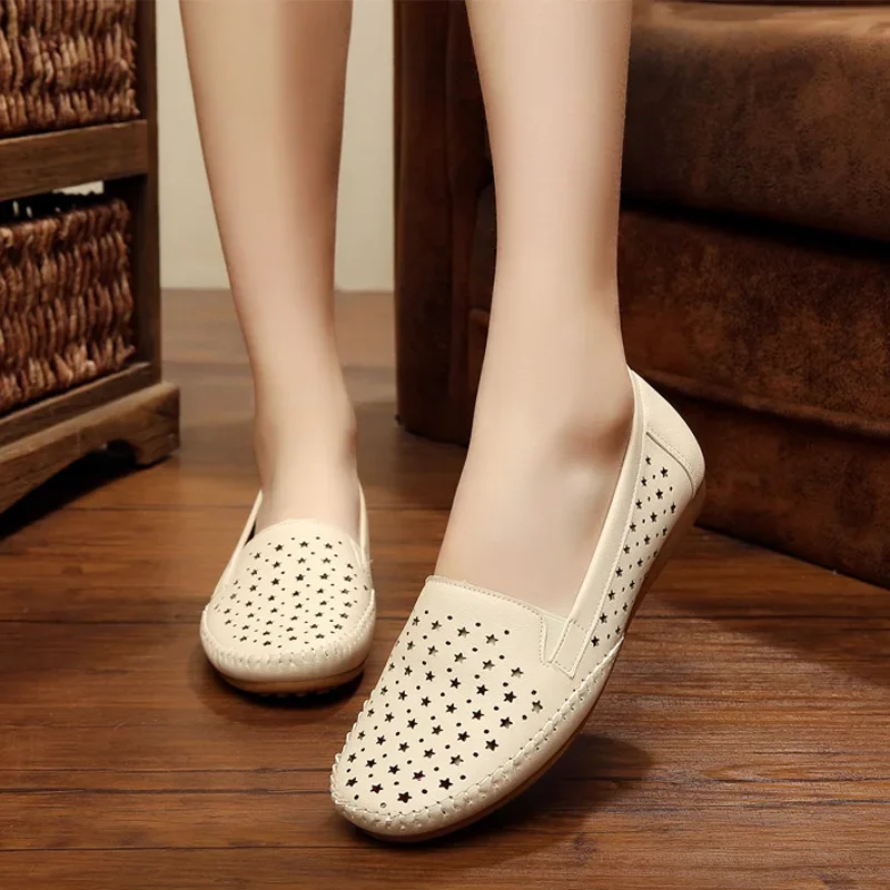 2019 Summer Breathable Women Loafers Shoes Soft Bottom Female Flats Comfortable PU Leather Casual Ladies Footwear