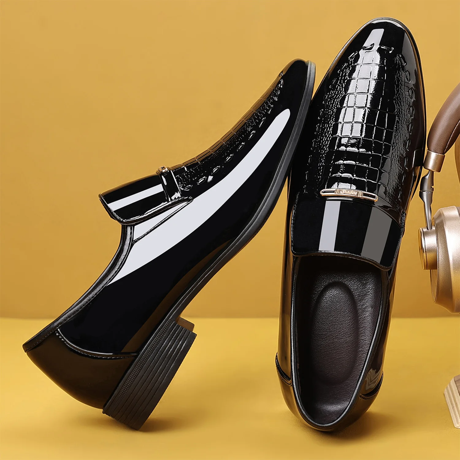 men's dress shoes elegant animal texture wedding office party summer slip-on commuting classic men's formal shoes image 4