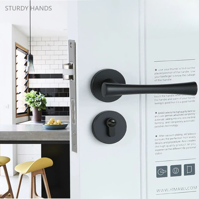 

1 set of zinc alloy black split lock modern minimalist and silent indoor door handle lock with key included