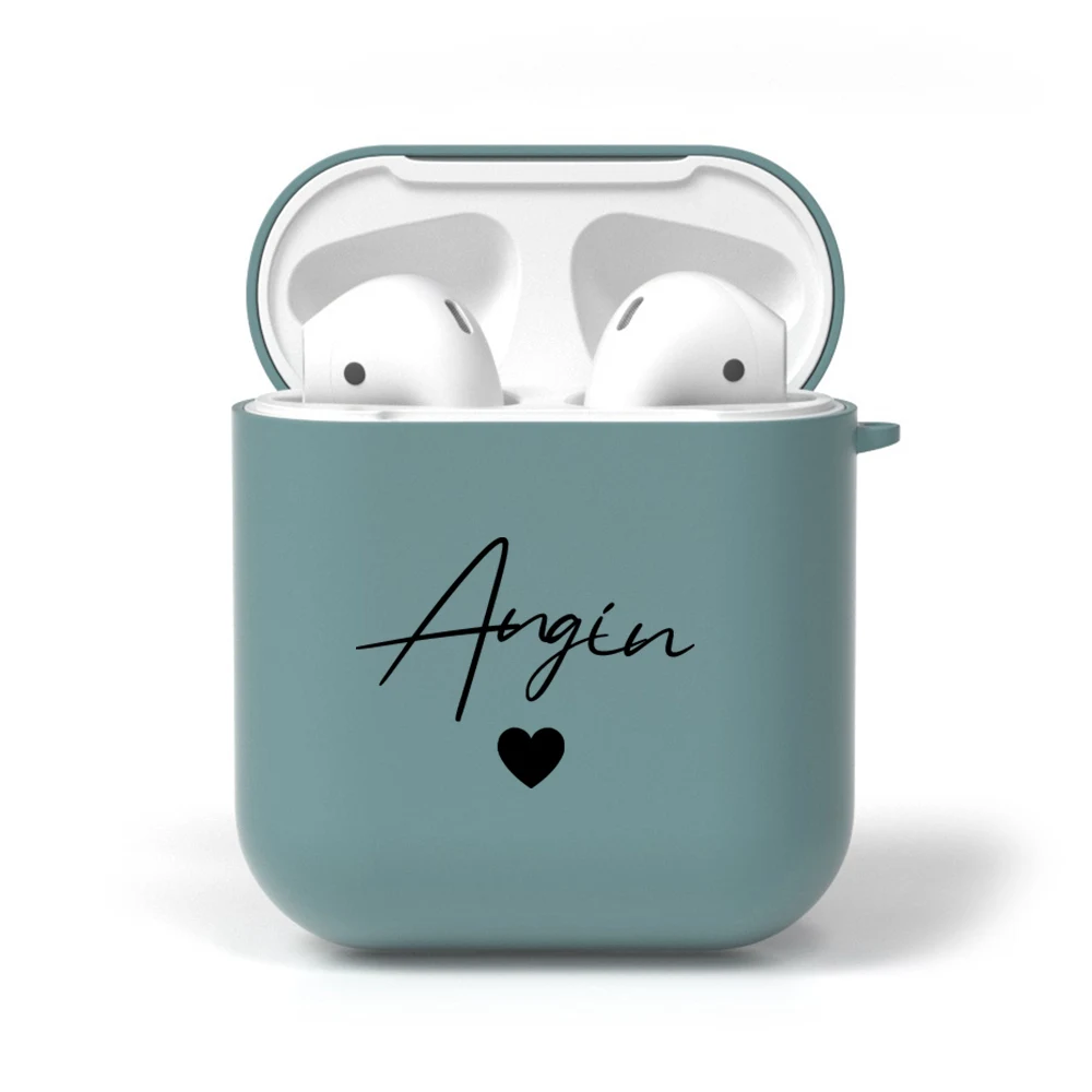 Étui pour écouteurs en silicone souple avec texte personnalisé pour AirPods, coque mignonne, cœur d\'amour, nom personnalisé, 1, 2, 3, Pro 2