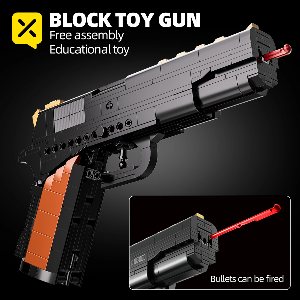 

375PCS Finger Rock Gun Building Sets 1:1 Simulation Toys Desert Eagle Pistol Model Building Blocks Kit for Adults Kids