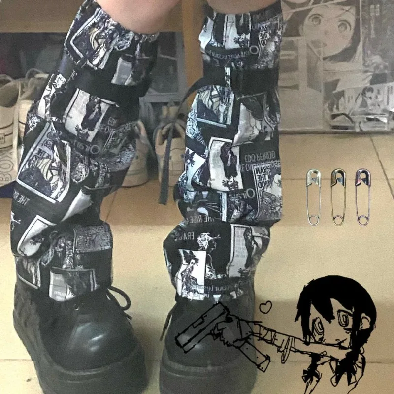 Japanese Punk Geisha Pattern Socks Gothic Harajuku Magazine Print Leg Warmer Leg Sleeve Cosplay Lolita Sock 2024 New Summer