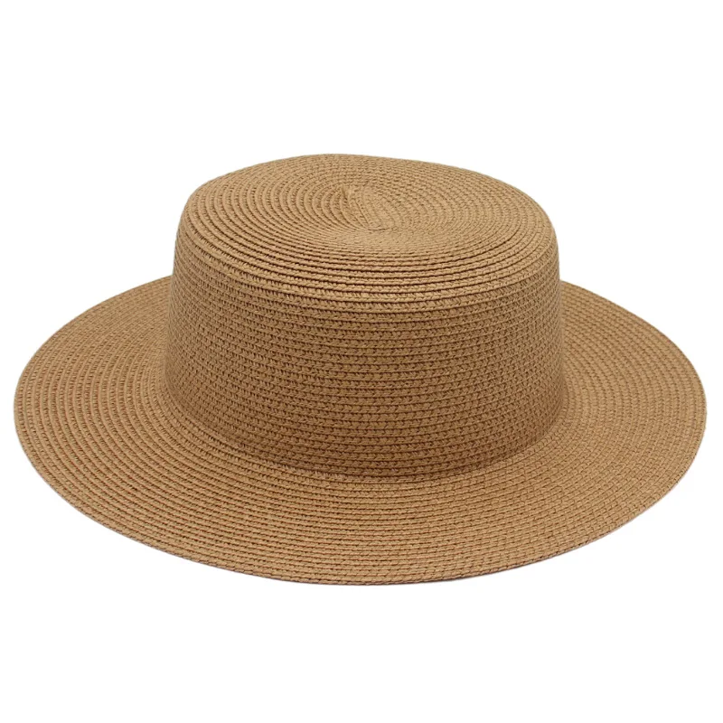 Sombrero plano de paja para mujer, sombrero para el sol, playa, vacaciones en la playa, red roja, cinta de lazo