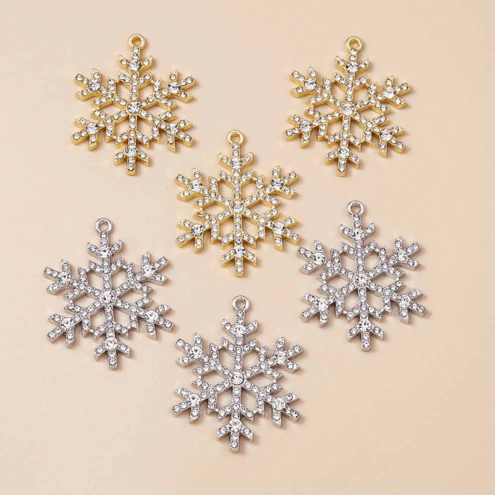 

Leslie 5pcs 30*38mm Exquisite Gold Color Christmas Crystal Snowflake Charms for Jewelry Making Women Necklace Earrings DIY Craft