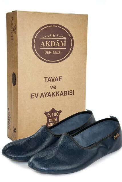 

IQRAH 100 Leather Hajj Umrah Tavaf Home Shoe dark blue, brown