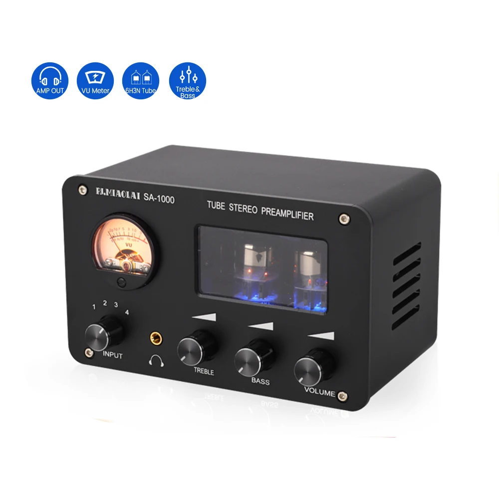 PJ. MIAOLAI SA-1000 Tube Front Stage 4 In 2 Out Headphone Amplifier High And Low Pitch Adjustment Home Audio AMP With VU Meter