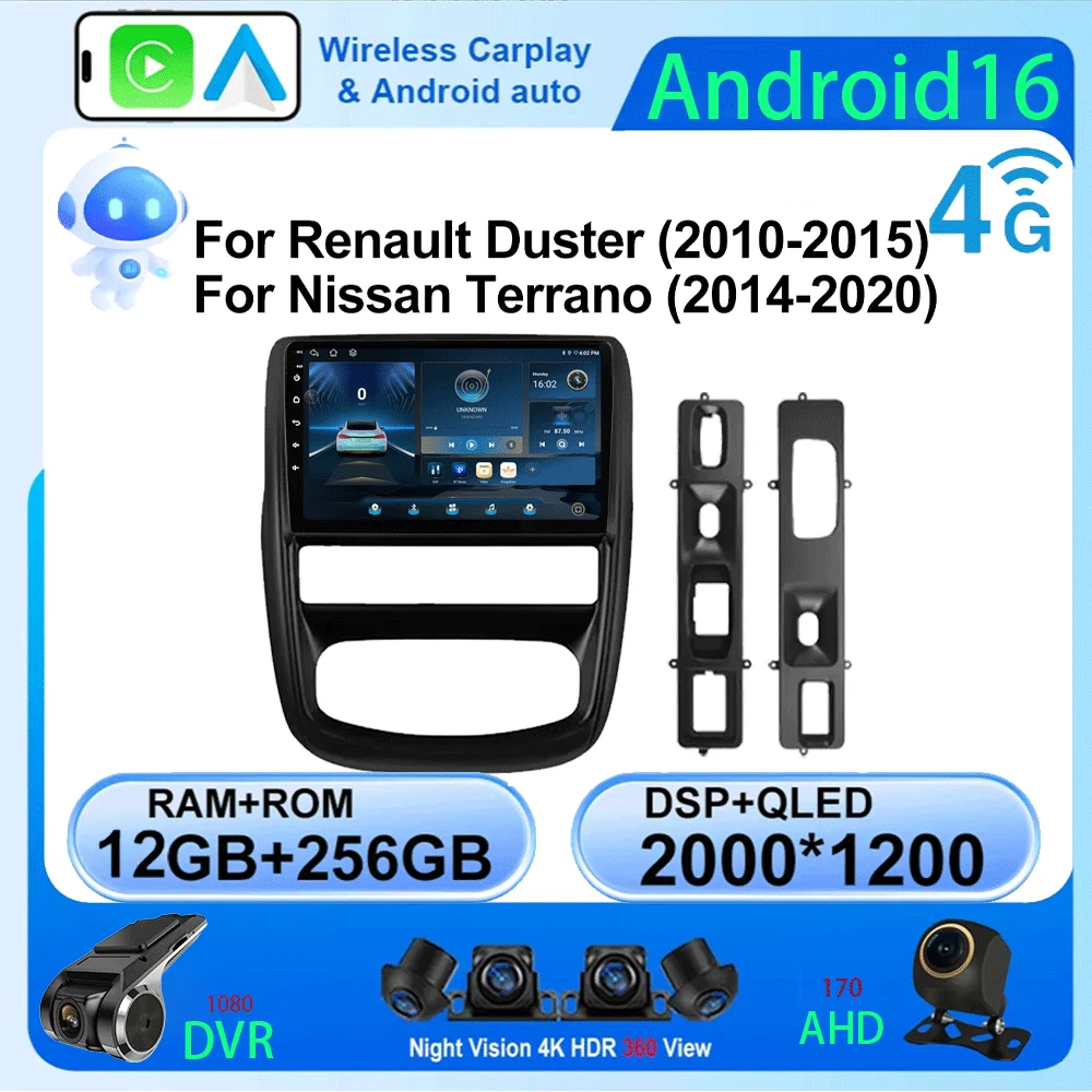 Rádio Automotivo Android 16 para Renault Duster 1 2010 - 2015 para Nissan Terrano III 3 2014 - 2022 Reprodutor Multimídia de Vídeo com Navegação