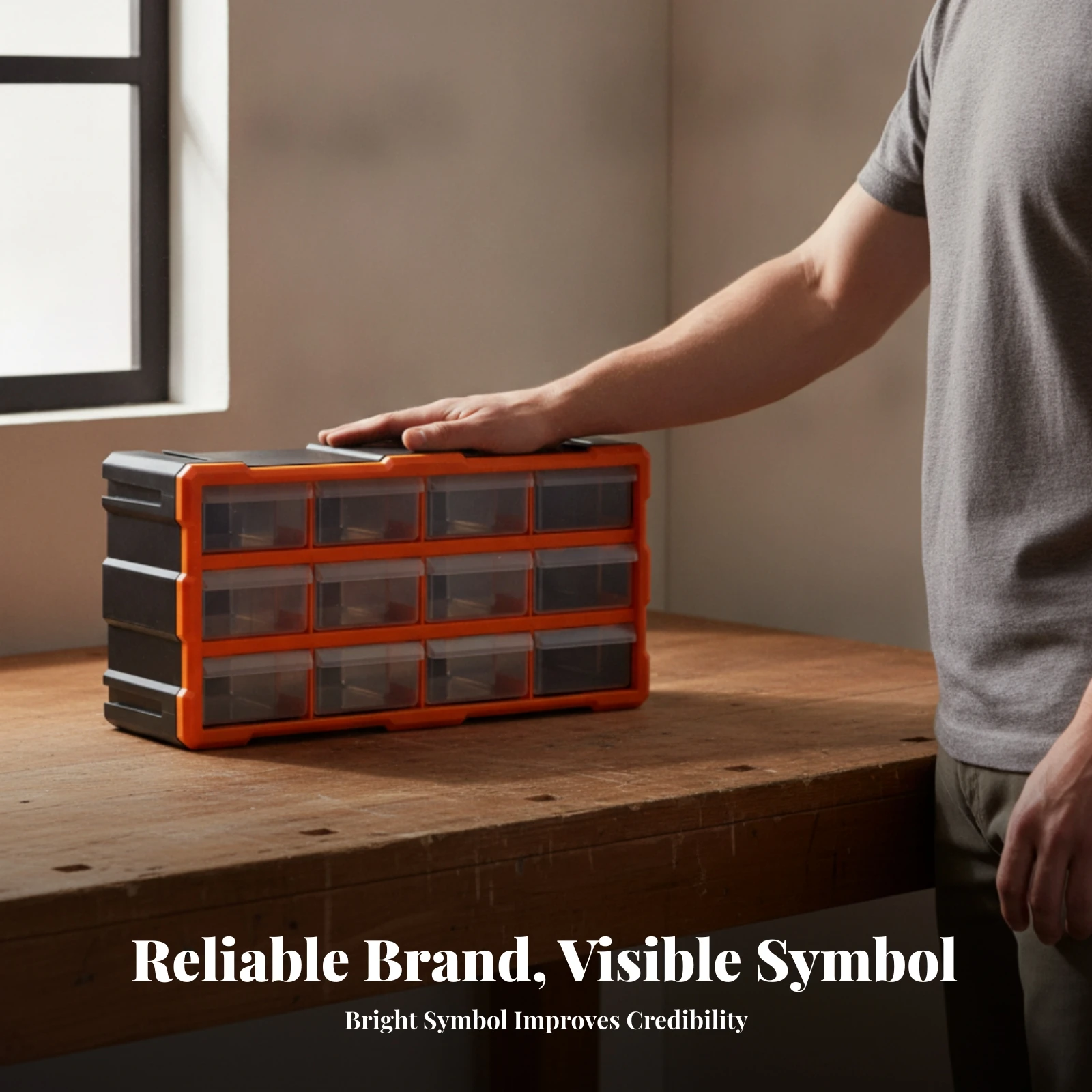 Drawer Parts Storage Cabinet Black Body 12-Drawer Organizer Cabinet Wall Mount Organizer Rectangular Compact Size