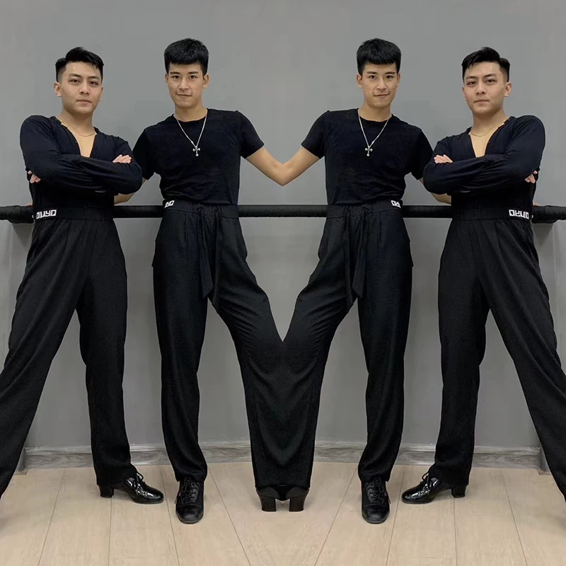 2022 Latin Dance Pants For Men Black Drawstring Casual Loose Training Pants Women Latin Dance Performance Pants Costumes DQS1007