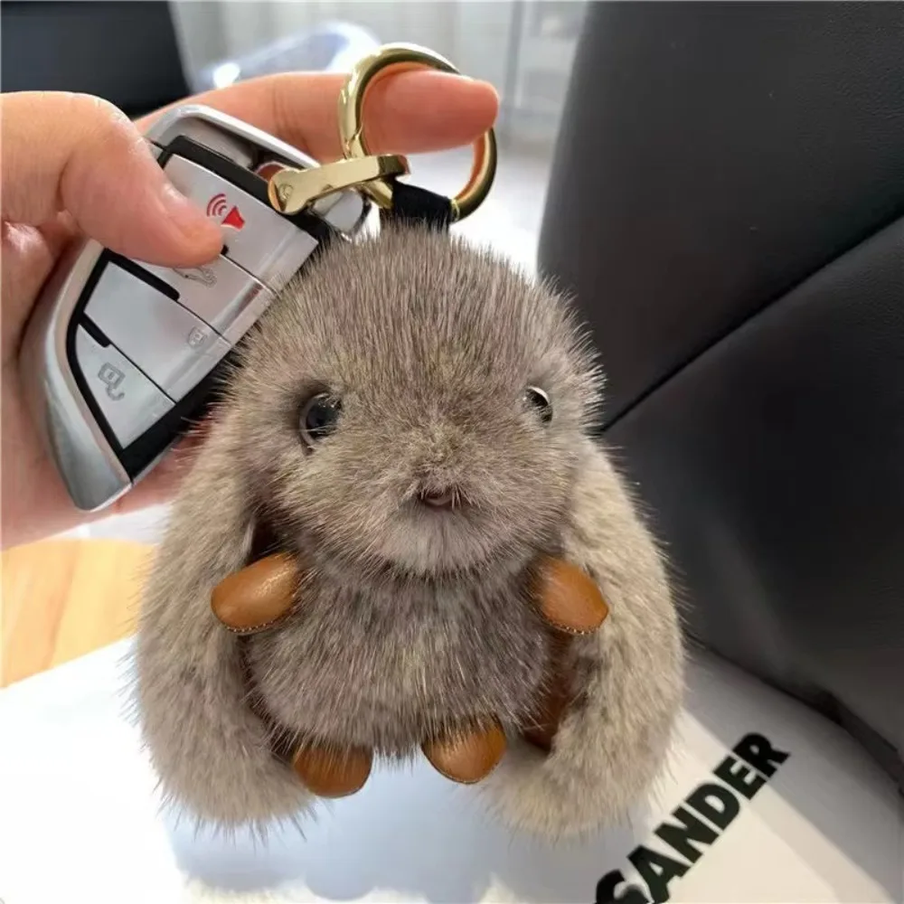 Cute Cartoon Rabbit Keychain Pompon Alloy Bunny Key Ring Fluffy Fur Trinket Key Chain