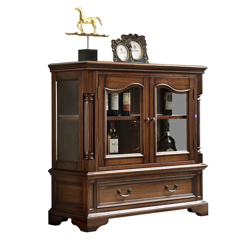 

LD6American-Style Black Walnut Double-Door Low Wine Cabinet Solid Wood Household Two-Door Display Cabinet Living Room