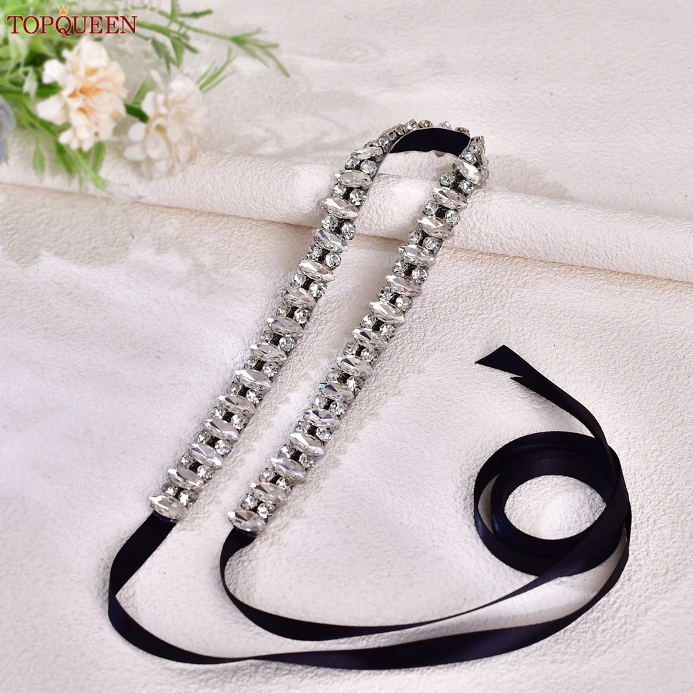 TOPQUEEN Bridal Belts Wedding Women Jewelry Silver Rhinestone Crystal Sparkly Party Formal Dress Diamond Sash Accessories S138