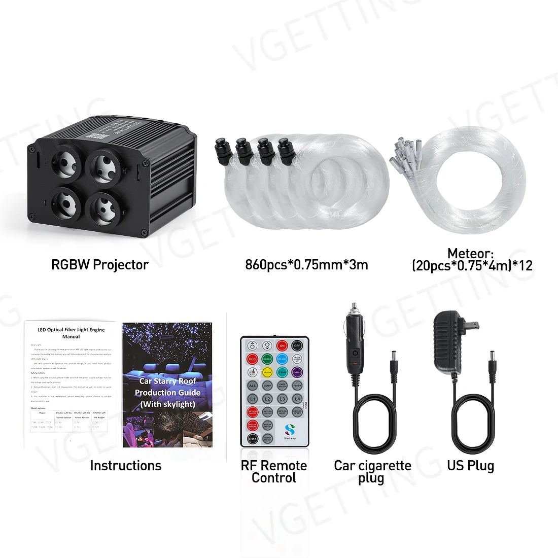 4 Poort Twinkle Auto Dak Schieten Ster Licht Rgbw Meteor Plafond Led Glasvezel Licht Sterrenhemel Lamp App Muziek Afstandsbediening