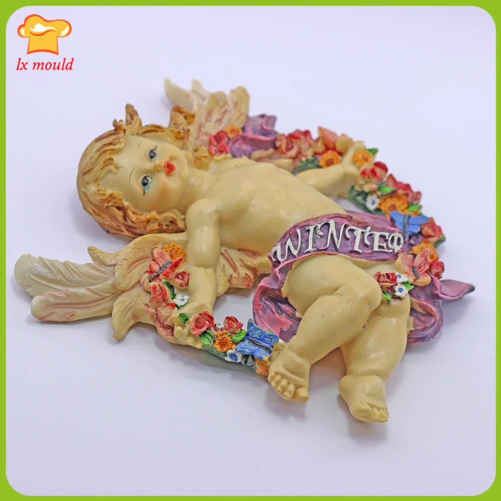 ANGEL ORNAMENT SILICONE MOULD CLAY RESIN Plaster Candles Soap MOLDS Winter Angel Wreath Silicone Mold