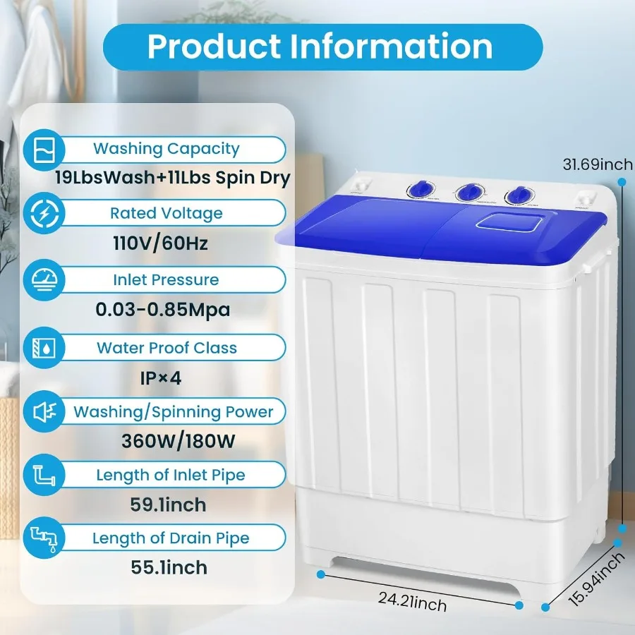 غسالة محمولة مدمجة 2 في 1 بسعة إجمالية 30 رطل تتميز بغسالة 19 رطلاً ومضخة تصريف مدمجة سعة 11 رطلًا #2