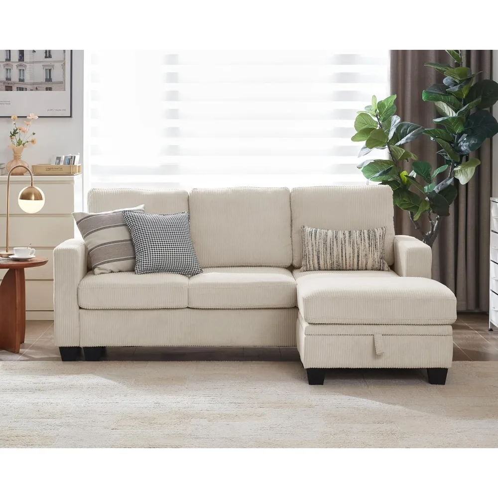 

Luxury Corduroy Modular Sectional Couch with Ottoman Chaise, L/U Shaped Sleeper Sofa for Living Room, Apartment, Lounge