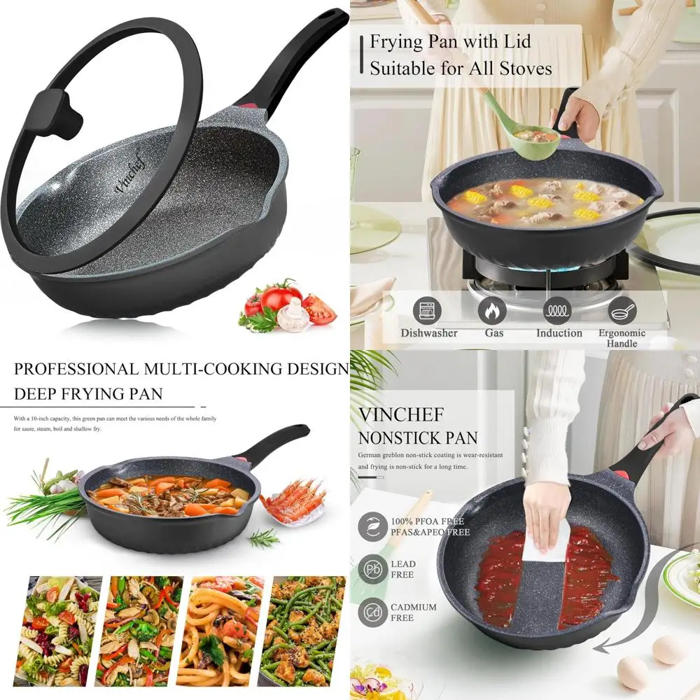 

Nonstick Aluminum Skillet with Lid, 12.5-Inch Deep Frying Pan with Heat Indicator, Anti-Scratch and Anti-Stick, Suitable for Sau